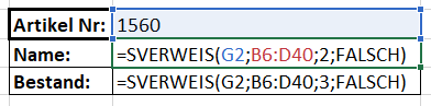 Suchformeln für den Lagerbestand